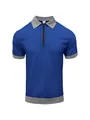 Close-up of royal blue and grey men's half-zip polo shirt with textured fabric - S / Tops / Sapphire Blue