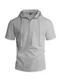 Camicia casual da uomo a maniche corte con cappuccio in lino grigio chiaro e scollo henley - Taglia S / Top / Grigio