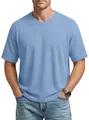 Détail d'un t-shirt homme bleu clair à col en V et texture gaufrée avec manches raglan - S / Hauts / Bleu clair