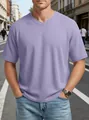 Close-up of a stylish men's purple waffle knit V-neck T-shirt with raglan sleeves - Light Purple