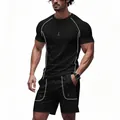 Completo sportivo da uomo nero con cuciture a contrasto bianche - Taglia S / Top E Pantaloni / Nero