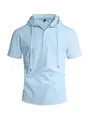 Chemise à capuche boutonnée en lin bleu clair pour homme manches courtes style décontracté - Bleu clair