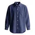 Vue de face d'une chemise décontractée en coton et lin bleu marine pour hommes à manches - S / Hauts / Bleu marine
