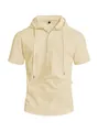 Chemise à capuche en lin pour homme à manches courtes, couleur crème décontractée - Abricot