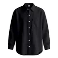 Vue détaillée de face d'une chemise noire à manches longues en coton et lin pour homme - Noir