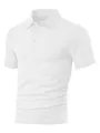 White men's jacquard short sleeve polo shirt with textured fabric and lapel collar. - S / White
