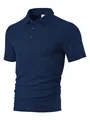 Classic navy blue men's short-sleeved polo shirt featuring wave textured jacquard fabric. - S / Tops / Navy Blue