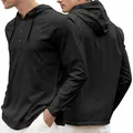 Felpa con cappuccio henley nera da uomo classica in morbido tessuto a maglia elasticizzato - Nero