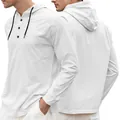 Elegante felpa da uomo bianca con cappuccio Henley in morbida maglia elastica traspirante - Bianco