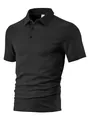 Classic black men's short sleeve polo shirt with premium textured jacquard fabric detail. - S / Tops / Black
