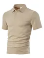Polo à manches courtes pour homme en tissu jacquard texturé de couleur kaki - Kaki