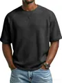 Detalle de camiseta de punto de gofre negra para hombre con mangas ranglán - S / Tops / Negro