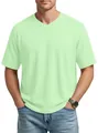 Men's mint green V-neck raglan waffle-knit short-sleeve T-shirt for summer casual wear - Aqua Green