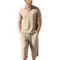 Vista completa del conjunto de polo de lino y pantalones 3/4 para hombre en color caqui. - S / Top Y Pantalón / Caqui