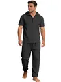 Dunkelgraues Herren-Freizeitset aus Kurzarm-Kapuzenhemd und passender langer Hose - S / Oberteil Und Unterteil / Schwarz