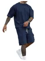 Men's navy blue two-piece set featuring oversized T-shirt and matching cargo shorts. - Navy Blue