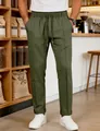Pantalon pour homme vert olive avec taille élastique à cordon et ourlet retroussé - S / Bas / Vert Militaire