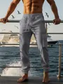 Men's breathable grey linen cargo joggers with drawstring waist and multi-pockets - S / Bottoms / Gray