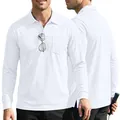 Atmungsaktives weißes Mesh-Poloshirt für Herren, Langarm mit Tasche, sportlich lässig - S / Oberteile / Weiß