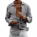 Chemise en lin gris pour homme à manches longues, coupe décontractée pour le printemps. - S / Hauts / Gris