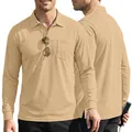 Khaki men's long sleeve mesh polo shirt featuring a functional chest pocket and button placket - S / Tops / Khaki