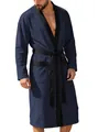 Luxurious navy blue long jacquard bathrobe for men featuring stylish black trim and belt - M / Tops / Navy Blue