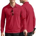 Rotes Langarm-Poloshirt für Herren aus atmungsaktivem Mesh-Gewebe mit praktischer Tasche - Burgunderrot
