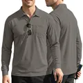 Men's grey long-sleeve mesh polo shirt with chest pocket and lapel - S / Tops / Light Gray
