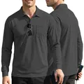 Dark grey long-sleeved mesh polo shirt for men featuring a casual outdoor sports style - S / Tops / Dark Gray