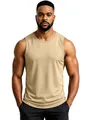 Professional men's athletic sleeveless gym tank top in breathable khaki mesh fabric - Khaki