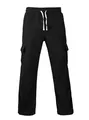 Close-up detail of black corduroy cargo pants featuring a drawstring waist and side pockets - S / Bottoms / Black