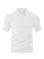 Detail view of white men's short sleeve polo shirt with textured jacquard pattern - S / Tops / White