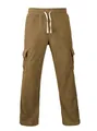 Detail view of brown corduroy cargo pants featuring side pockets and drawstrings. - S / Bottoms / Khaki