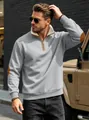Vintage men's half-zip sweatshirt in gray with fleece collar and elbow patches - S / Tops / Gray