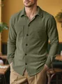 Men's olive green heavy corduroy long-sleeved casual button-down shirt with chest pockets - S / Tops / Army Green