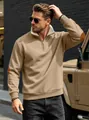 Men's retro camel half-zip sweatshirt with fleece collar and elbow patches - S / Tops / Khaki
