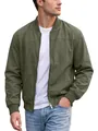 Premium men's olive green bomber jacket featuring a front zipper and side pockets - S / Tops / Army Green