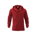 Men's wine red double-breasted hooded coat, mid-length casual windbreaker - S / Tops / Red