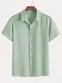 Camisa retro de hombre de manga corta con rayas verticales verdes y blancas y cuello clásico - S / Tops / Verde