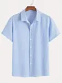 Camisa vintage de manga corta para hombre con rayas verticales azules y blancas - S / Tops / Azul