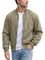 Men's lightweight olive green bomber jacket featuring full zipper and ribbed trim details - Khaki