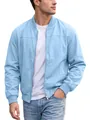 Men's solid light blue bomber jacket with front zipper and side pockets for casual outdoor - Light Blue