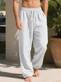 Premium men's loose breathable linen drawstring straight casual pants in white color - S / Bottoms / White