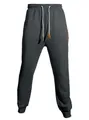 Men's dark grey drawstring sweatpants featuring leather accents and stylish cuffed hems - Dark Gray