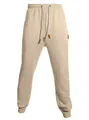 Men's khaki casual jogger sweatpants with drawstring waist and leather labels - Khaki