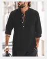 Detalle de camisa negra para hombre en algodón y lino con cuello mao y tira de botones - XS / Tops / Negro