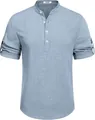 Camicia slim fit azzurra premium da uomo con collo alla coreana e trama in lino traspirante - Taglia S / Top / Blu