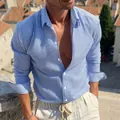 Camisa de manga larga para hombre con rayas verticales azules y blancas tipo seersucker - 3XL / Tops / Azul