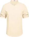 Camicia da uomo casual slim fit a maniche corte con collo alla coreana, giallo - Taglia S / Top / Kaki