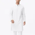 Thobe tradicional de algodón blanco para hombre con aberturas laterales y cuello mao - S / Tops / Blanco